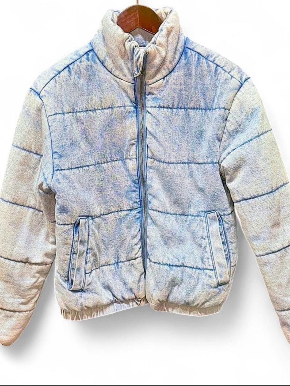 POPSUGAR Acid Wash Denim Puffer Jacket Size XS
